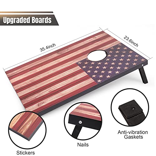 Cornhole Set 4x2 and 3X2 Regulation Size Corn Holes Sets with Carrying Bags & 8 Bean Bags Cornhole Boards Bean Toss Games for Adults Family Outdoor Beach Lawn Outside Backyard Games - style: Classic Flag 3’x2’
