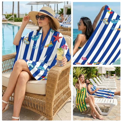 Beach Towels Set 2 Pack Oversized Microfiber Sand Free Quick Dry Towel Dolphin Starfish Coconut Tree Pineapple Print Large Lightweight Travel Pool Swim Yoga Camping Bath Blanket for Adults - color: Blue White, Yellow Green