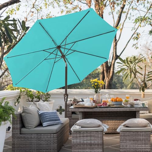 JEAREY 9FT Outdoor Patio Umbrella Outdoor Table Umbrella with Push Button Tilt and Crank, Market Umbrella 8 Sturdy Ribs UV Protection Waterproof for Garden, Deck, Backyard, Pool (Peacock Blue) - color: Peacock Blue
