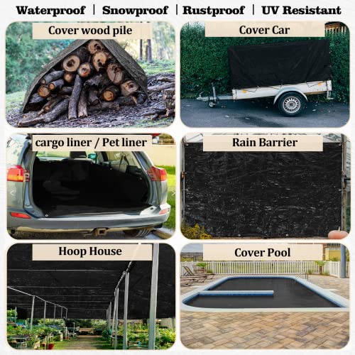 UCINNOVATE Heavy Duty 14Mil Waterproof Poly Tarp 6.5x10FT - Durable Black Tarpaulin with Rust-Proof Grommets, UV & Tear Resistant for Garden, Patio, Truck, Roof, Camping, Emergency - size: 6.5x10 FT 14Mil Thick