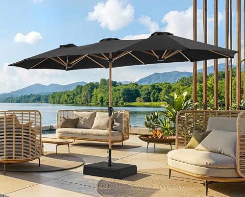 SUPERJARE 13FT Outdoor Patio Umbrella with Base Included, Double Sided Pool Umbrellas with Fade Resistant Canopy, Large Table Umbrella for Deck, Market, Backyard - Black - color: Black, size: 13FT