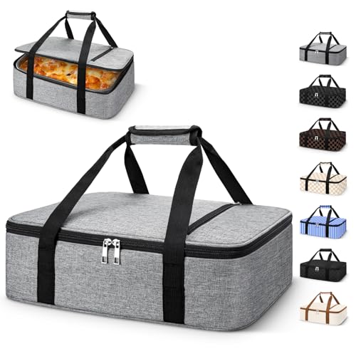 Coobiiya Insulated Casserole Carrier,Lasagna Lugger Tote Keeps Food Hot or Cold,Thermal Lunch Bag Warmer & Cooler Carrier Bag,Portable Tote Bag Fits 9" x 13" Baking Dish for Picnic and Cookouts- Grey - color: Gray, size: Single Layer: 15.75 × 11.8 × 4.7 i
