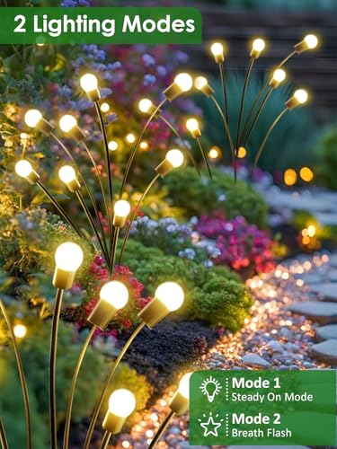 2026 Upgraded Solar Lights Outdoor, 10 Pack Solar Garden Lights with 2 Modes, Firefly Lights Outdoor Waterproof, Sway by Wind, Twinkle Firefly Light for Yard Patio Path Garden Decoration (Warm White) - color: Warm White, size: 10 Pack