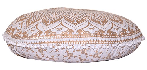 32" Ombre Mandala Bohemian Yoga Meditation Floor Pillow Cover Comfortable Home Cushion Couch Seating Large Zipped Throw Hippie Decorative Ottoman Boho Indian (Golden, 32 inches)