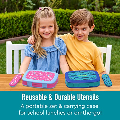 Bentgo Kids Utensil Set - Reusable Plastic Fork, Spoon & Storage Case - BPA-Free Materials, Easy-Grip Handles, Dishwasher Safe - Ideal for School Lunch, Travel, & Outdoors (Shark) - color: Sharks