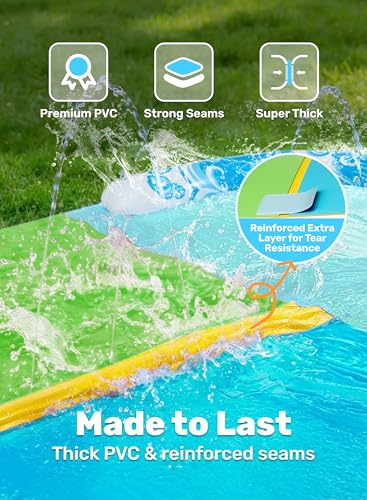 JOYIN 22.5FT Water Slide and 2 Inflatable Boards, Extra Long Heavy Duty Double Lawn Waterslide with Sprinkler for Kids Adults Backyard Summer Water Toy Outdoor Fun, Blue, Green - color: Blue, Green, size: 22.5ft