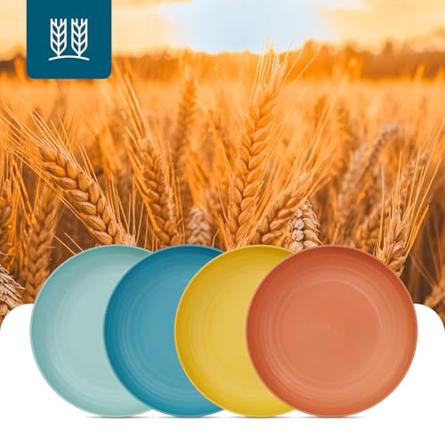 Luckore 9 inch Deep Dinner Plates Set of 12 Wheat Straw Plates, Unbreakable Dinner Dishes Alternative for Plastic Microwave and Dishwasher Safe for Kitchen with 4 Colors Classic Bright - size: 9in-12pack