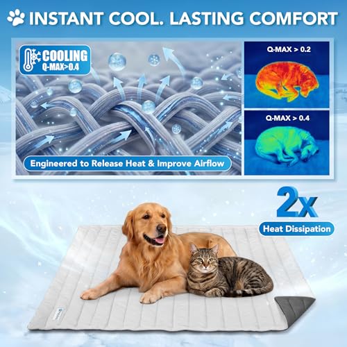 PetAmi Dog Cooling Mat, Q-Max Pet Cooling Blanket with Thick Cushioning, Self Cooling Pad for Dogs & Cats, Reversible Summer Mat for Crate, Couch, Kennel, Gray/Light Grey, Medium (29x40) - color: Gray/Light Grey, size: Medium (29x40)