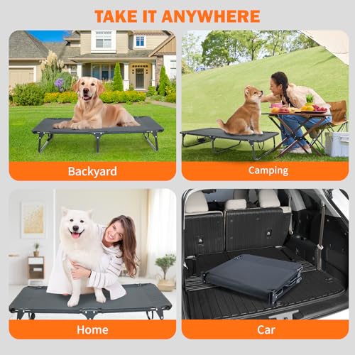 everfront Elevated Dog Bed for Large Pet with No-Slip Feet, Foldable Portable Washable Raised Bed for Indoor&Outdoor Camping Dog Cot, with Cooling Waterproof Breathable Mesh (Large, Black-Textilene) - size: Large-47"x31"x9"