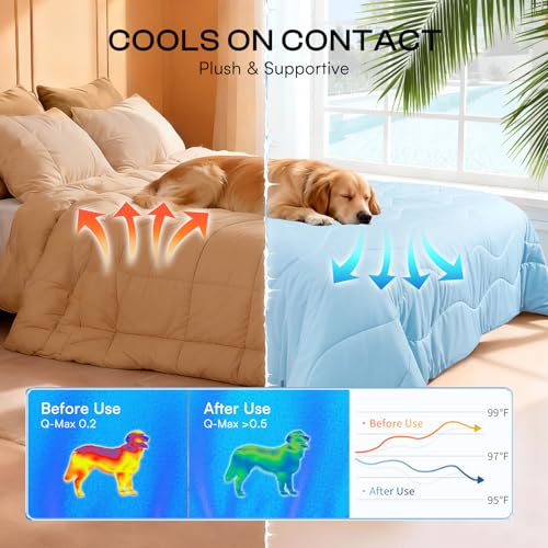Luciphia Premium Cooling Dog Blanket Washable Q-MAX>0.5 Small Medium Large Pet Mat Puppy Cat Self-Cooling Soft Breathable Calming Throw for Sofa Crate Bed (Light Blue,29x40 inches) - color: Light Blue, size: 29x40 inches
