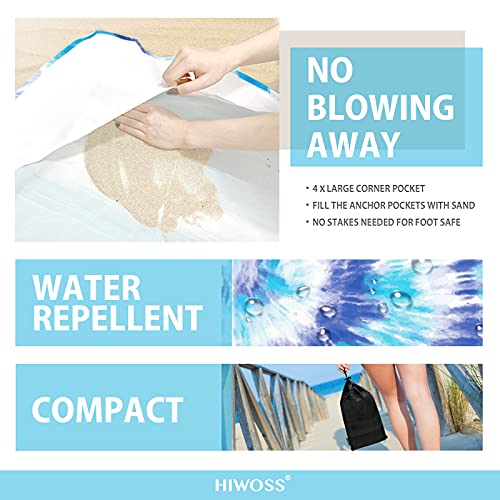 Beach Blanket Waterproof Sandproof Oversized 95”x 80”,Sand Free Beach Mat with Corner Pockets,Portable Mesh Bag for Beach Festival,Picnic,Travel and Outdoor Camping (Blue) - color: Blue