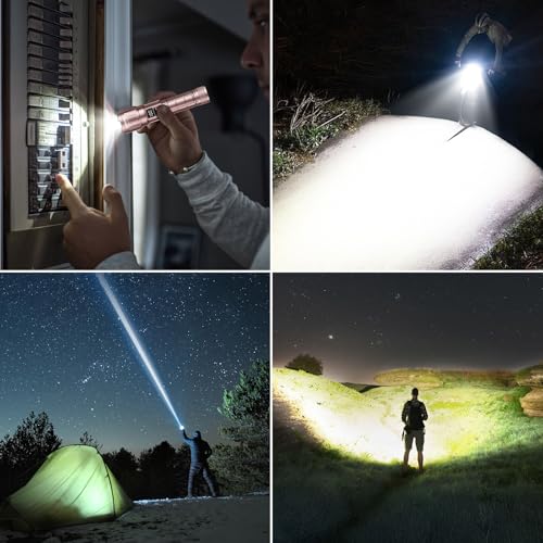 WdtPro LED Rechargeable Flashlight 2 Pack, 3 Modes Super Bright High Lumens Flashlights, Zoomable Tactical Flash Light with LCD Display, IP65 Waterproof Flashlights for Home Emergency Camping - Pink - color: Pink