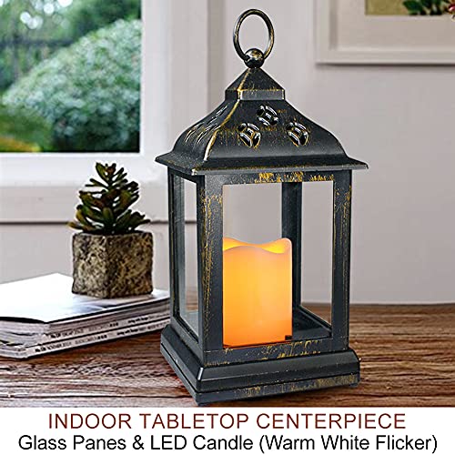 Bright Zeal 2-Pack 9.5" Distressed Bronzes Indoor Candle Lantern with LED Flameless Candle - Battery Operated Lanterns Indoor Decorative Lanterns with Timer Candles - color: [2-Pack] Distressed BRONZES - ABS Thermoplastic Construction