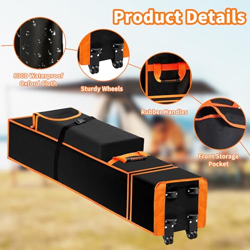 10x10x63 Inch Canopy Tent Bag Replacement with Handles and Roller Wheels for 10x10 Pop Up Canopy Tent, Storage Folding Bag Waterproof Oxford Fabric for Outdoor, Camping, Party