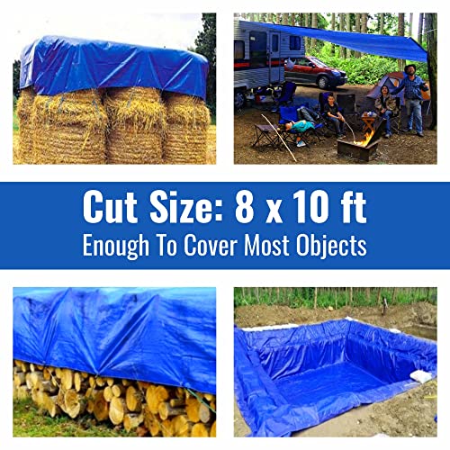 Blue Tarp Pack of 4 Tarps Heavy Duty waterproof 8x10 Large Multipurpose Poly Outdoor Tarps Cover 5 Mil Thickness Blue Tarpaulin Reinforced Rip Resistant Rubber Edges With Aluminum Grommets