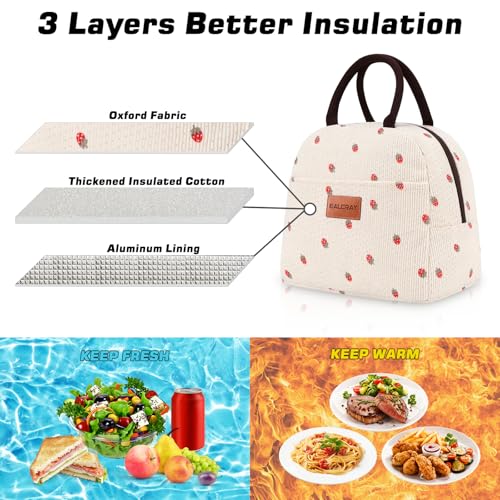 BALORAY Lunch Bag for Women Men Insulated Lunch Box for Adult Reusable Lunch Tote Bag for Work, Picnic or Travel (Corduroy Beige with Strawberry) - color: Corduroy Beige with Strawberry, size: M