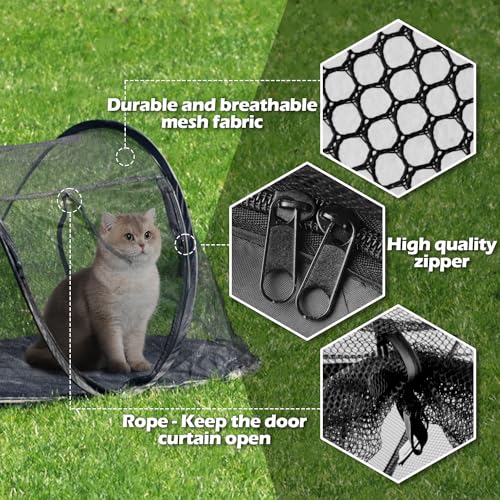 Cat Tent Outdoor, Pet Enclosure Tent Suitable for Cats and Small Animals, Indoor Playpen Portable Exercise Tent with Carry Bag（Black） - color: Black