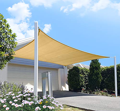 FLY HAWK Rectangle Patio Sun Shade Sail Canopy, 6' x 10' Patio Sunshade Cover Canopy - Durable Fabric Cloth for Outdoor Garden Yard Pond Pergola Sandbox Deck Courtyard - Sand Color - color: Sand, size: 6' x 10'