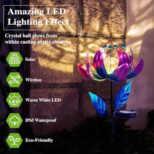 Outdoor Garden Decor Solar Spinners Lights - Metal Wind Spinner Solar Lights for Yard, Patio, Garden Lawn Oranments - color: Purple
