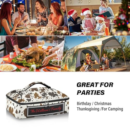 Kcldeci Custom Insulated Casserole Carrier Cowhide Leather Personalized Food Carriers with Dish Storage Leakproof Lasagna Holder Bag for Lasagna Pan Baking Dish Casserole Dish - color: B08