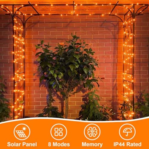 QITONG 4 Pack Solar Fairy Lights, Each 33ft 100 LED Orange Christmas String Light Outdoor Waterproof, 8 Modes Silver Wire Twinkle Mini Lights - color: Orange, size: 4Pack*100LED