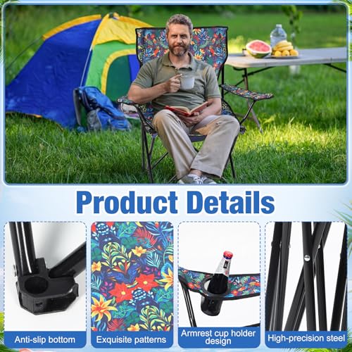 4 Pcs Folding Camping Chairs with Tropical Pattern Portable Outdoor Chairs with Armrests & Carry Bags, Travel Lightweight Installation-Free Chair for Camping, Picnic & Beach(Floral Jungle) - style: Floral Jungle