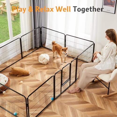 NEWBULIG Dog Playpen for Indoor 24 Inch 6 Panels - Portable Heavy Duty Metal Pet Exercise Pen with Door, Foldable Small Dog Puppy Playpen Fence for Outdoor RV, Camping, Yard, Garden - color: Black, size: 24IN