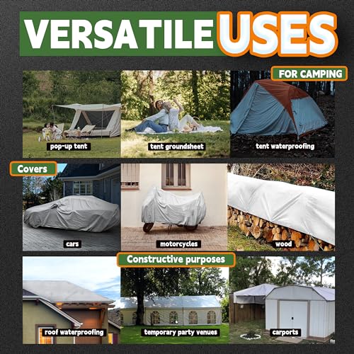 RAINDEWAY 12 Mil Heavy Duty White Tarp 7x9 Feet, UV Resistant, Waterproof, Weatherproof Poly Tarp with Metal Grommets and Reinforced Edges - color: White, size: 7x9 Feet-Finished size