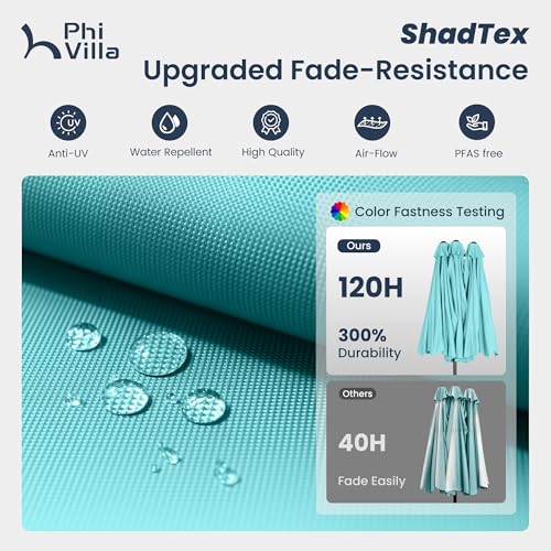 PHI VILLA 15ft Large Patio Umbrellas with Base Included, Outdoor Double-Sided Rectangle Market Umbrella with Crank Handle, for Poolside Lawn Garden, Turquois - color: Turquois