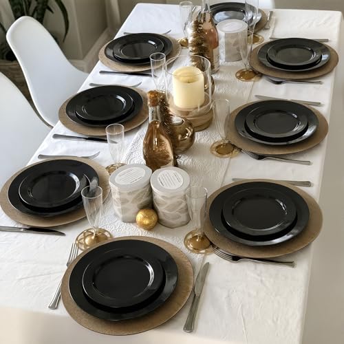 Fijinhom 100PCS Black Disposable Plates for 50 Guests Including 50PCS 10" Dinner Plates & 50PCS 7" Dessert Plates, Black - color: Black, size: 50 Guests-100pcs