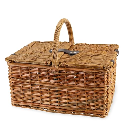 Twine Cape Cod Wicker Basket with Insulated Compartments, Service for 4 – Includes Silverware, Plates, Napkins, Wine Glasses, Shakers, and Corkscrew, Perfect for Picnic, Outdoor Party - style: Cape Cod Picnic Basket