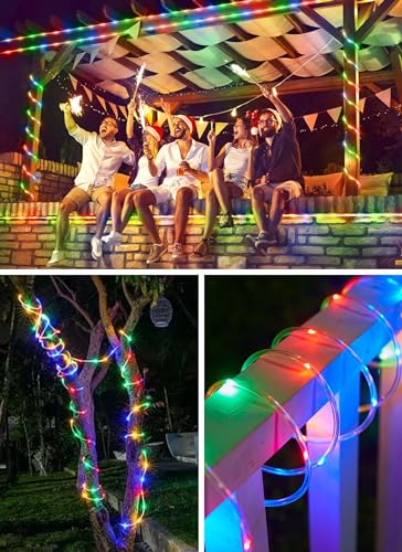 Brightown Solar Rope Lights, 2-Pack 39FT 100LED IP65 Waterproof Solar Outdoor Lights, Solar Powered Fairy Lights with 8 Lighting Modes for Party Garden Yard Home Holiday Tree Decoration, Multicolor - color: Multicolor, size: 100 LED 2PACK