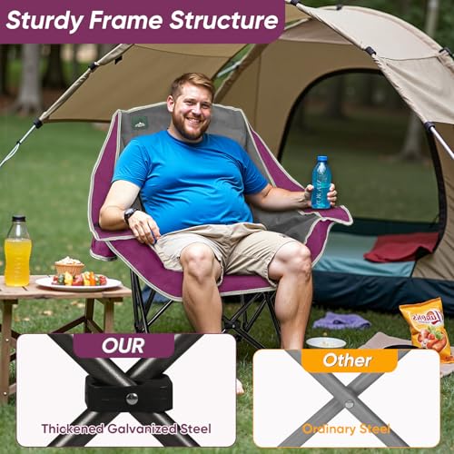 Northroad 2 Pack Oversized Camping Chair,Outdoor Padded Folding Lawn Chair w/Cup Holder,Carry Bag for Beach, Hiking, and Picnics,Heavy-Duty 300-lbs Capacity, Grey&Purple - color: Grey&purple