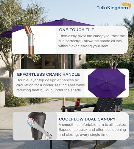 PatioKingdom 10FT Patio Umbrella with Push Button Tilt and Crank, Outdoor Market Umbrella with 8 Fiberglass Ribs, UV Protection Table Umbrella for Pool,Backyard,Garden,Deck - color: Dark Purple, size: 10FT