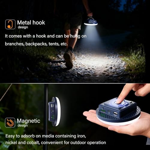 Camping Lights Tent Light 4500 Lumens 45W Rechargeable LED Lantern Magnetic Hanging, Portable USB Outdoor Canopy, Emergency Lights for Home, Lanterns for Power Outages, Ice Shanty Lights（2pcs） - size: 7200 mAh-2pack