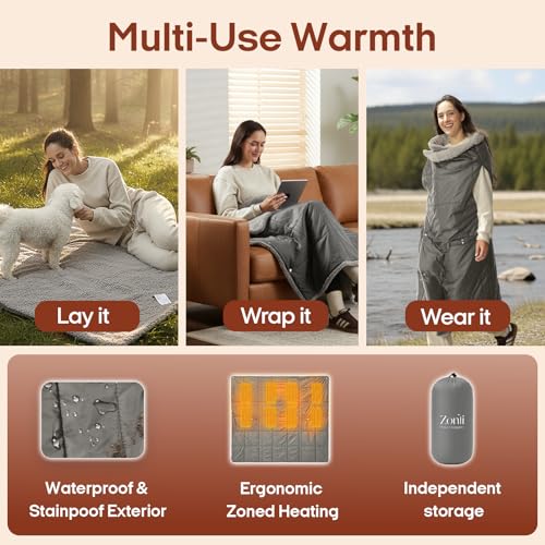 ZonLi Heated Blanket, Electric Portable Cordless Heated Wearable Blankets Battery Operated Heated Throw Blanket, Rechargeable Power Bank for Home, Office, Living Room, Camping, Travel - color: Grey-1