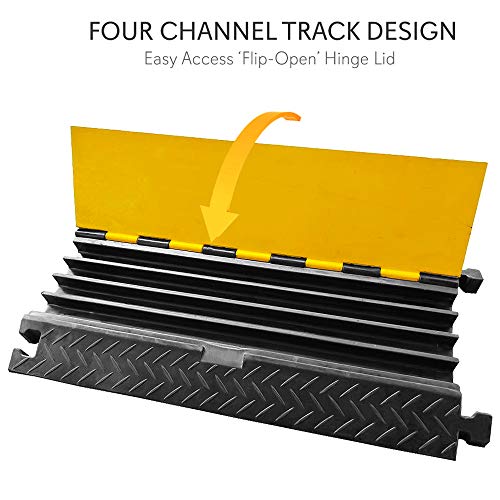 Pyle Durable Cable Protective Ramp Cover - Supports 33000lbs 4-Channel Heavy-Duty Cord Protection w/Flip-Open Top Cover, 31.5” x 16.1” x 3.14” Cable Concealer for Indoor/Outdoor, 2 Pack PCBLCO106X2 - style: 2 Pack