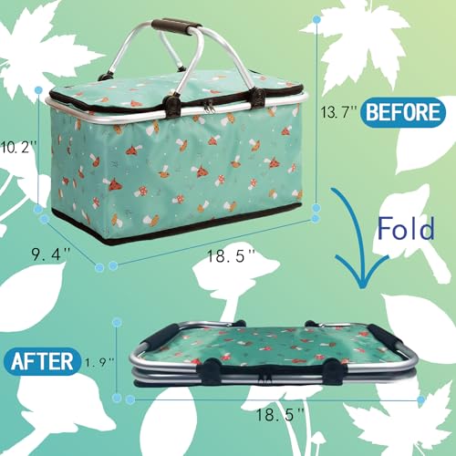 Insulated Picnic Basket for 2, Collapsible Shopping Baskets with 29L Large Market Basket with Handles, Folding Grocery Basket for Picnic Travel Food Delivery Market Shopping Bright Green - color: Cyan