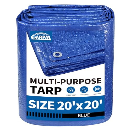 TARPAL 20x20 Feet Blue Tarp Waterproof 5mil Large tarps Multipurpose Protective Cover All Purpose Poly Tarps Cover for Firewood,Camping,Tent,Outdoor Furniture - color: Blue, size: 20x20 Feet-Finished size