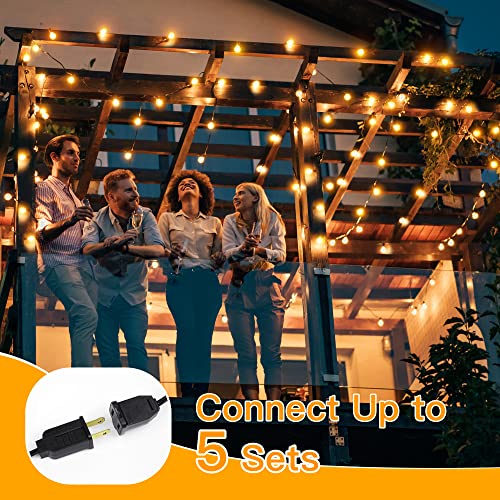 Ollny 150FT Outdoor String Lights, Waterproof Connectable Shatterproof Outside Light with 75 Edison + 4 Spare LED Bulbs Plug in, Patio Lights for Indoor Balcony Porch Camping Deck - color: Black Wire, size: 150FT-Warm White