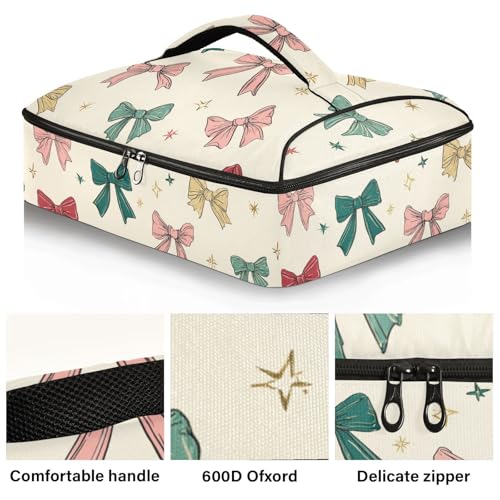 Casserole Carriers for Hot or Cold Food Reusable Casserole Dish Carrier Insulated Thermal Large Capacity Durable Perfect for Party Camping Family Gatherings Yellow Fish - color: Bows and Stars Beige