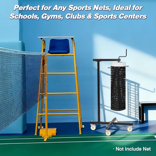 Movable Sports Net Storage Rack with Lockable Wheels, Heavy-Duty Holder for Volleyball, Tennis, Pickleball, Badminton Nets, Space-Saving Support Rack with Swivel Handle & Dust Covers - style: Holds 1 Net