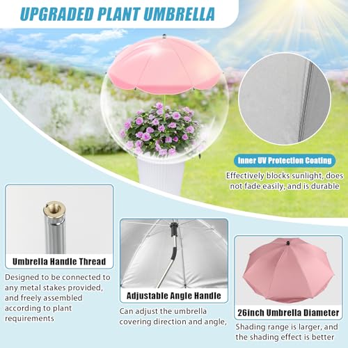 Axcoix 2 Pack Upgraded Plant Umbrellas for Outdoor Plants, 26" Larger Garden Plant Umbrella Shade with Adjustable Angle, 43.4" Higher Sun Shade for Plants, Potted Plant, Garden Beds (Pink & Blue) - color: 2 Pack-1Pink 1Blue