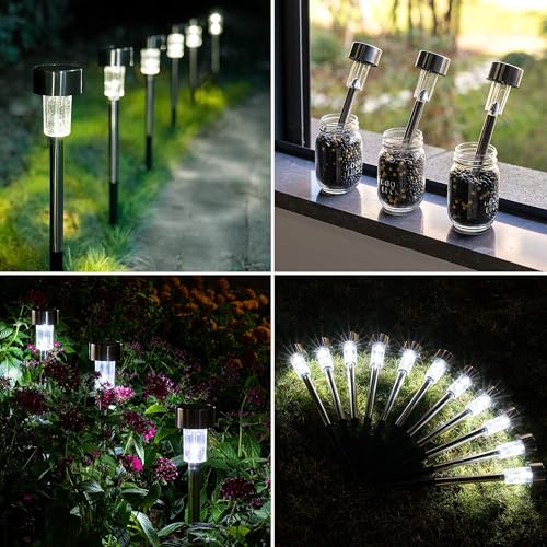 GIGALUMI Solar Pathway Lights, Stainless Steel IP44 Waterproof Auto On/Off Outdoor LED Solar Landscape Lights for Garden, Yard, Patio, Path and Walkway(20 Pack, Cold White) - color: Cold White, size: 20 PACK