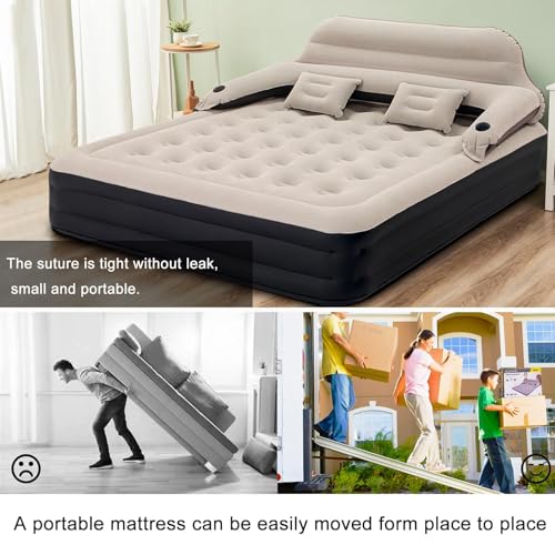 King Size Air Mattress Inflatable Bed with Pump and Headboard, Blow Up Mattress - size: King
