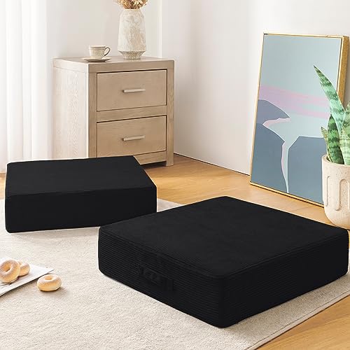Wellsin Solid Square Floor Pillows for Adults Kids - Large Meditation Floor Pillow Seating Cushion with Thick Foam & Washable Velvet Cover, 1 Pack, 22x22x5 Inch, Black - color: Black, size: 1 Pack (22"x22")