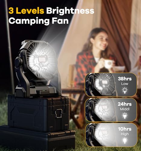 DOWILLDO 15000mAh Portable Battery Powered Camping Fan - with LED Light, Quiet Battery Operated, Camping Gear for Travel, Tent, Beach, Car or Hurricane Power Outages，Black - color: Black, size: 15000mAh