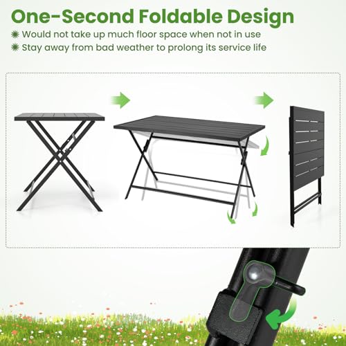 Tangkula 48" Foldable Outdoor Dining Table, Rectangular Metal Patio Table with Slatted Tabletop, Folding Bistro Barbecue Picnic Dinner Table for Indoor Kitchen Outside Garden Backyard Balcony Lawn