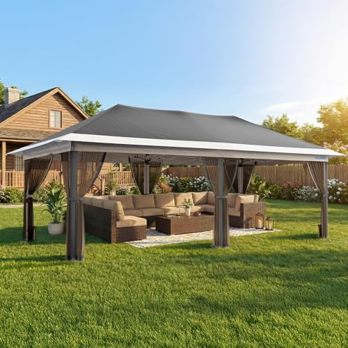 Quictent 10'x20' Pop up Gazebo Canopy Tent, One Person Set up Portable Instant Folding Shelter, Outdoor Canopy Tent with Extra Shade for Backyard, Patio, Party - color: Gray, size: 10x20