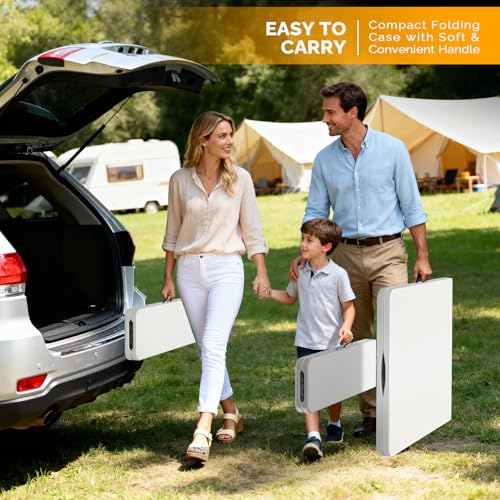 Bonnlo White Folding Picnic Table Set with 2 Benches, 6 Feet Camping Table Chair Set, Modern Portable 3-Piece Furniture for Indoor/Outdoor Use, White Folding Picnic Table with Smooth Tabletop - color: White
